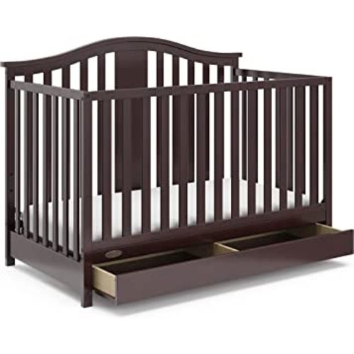 Graco Solano 4-in-1 Convertible Crib with Drawer (Espresso) – GREENGUARD Gold Certified, Crib with Drawer Combo, Includes Full-Size Nursery Storage Drawer, Converts to Toddler Bed and Full-Size Bed