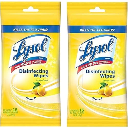 Lysol Disinfecting Wipes To-Go Pack, Lemon Scent, 15 Count (Pack of 2)