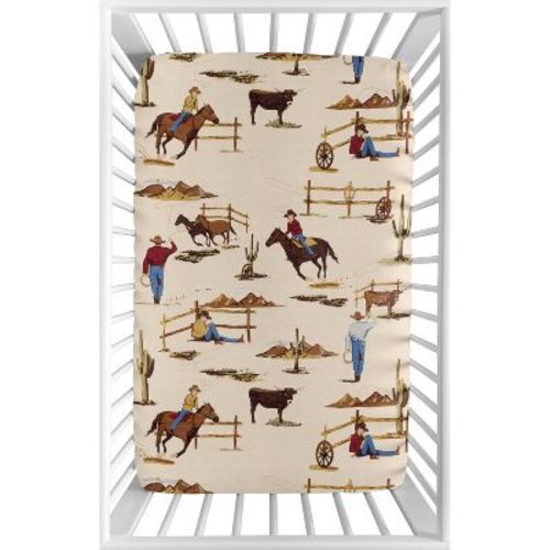 Sweet Jojo Designs Boy Baby Fitted Mini Crib Sheet Wild West Cowboy Brown Red And Blue