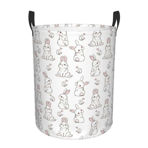 Honeii Bunny And Bird Print Laundry Hamper Basket,Baby Nursery Woven Storage Basket for Toys Bin,Pillows,Blankets,Clothes-Medium