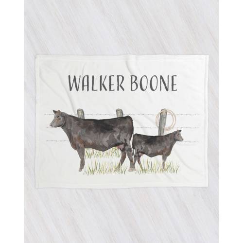 Personalized Angus Cow Boy Western Blanket, Baby Blanket, Name Baby Blanket, Baby Gift, Baby, Angus Cow Blanket, Toddler Cowboy Name Blanket
