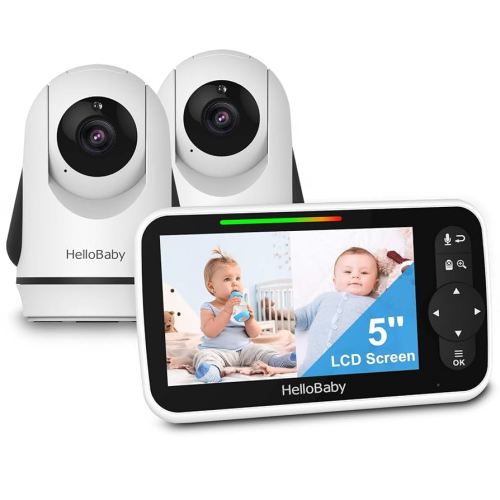 Amazon.com: HelloBaby Video Baby Monitor with 2 Cameras and 5 Inch Split Screen Display, Remote Control Cameras with Night Vision and Temprature Monitoring : Baby