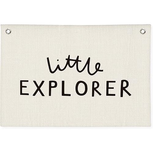 Little Explorer Baby Shower Linen Canvas Banner, Boys Room Decor, Camping Wall Hanging Canvas Banner Flag Decor for Toddler Boy Room Nursery Playroom, 20x30 Inch