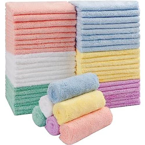 HOMEXCEL Baby Washcloths 50 Pack, Microfiber Coral Fleece Baby Bath Face Towel 7 x 9 Inch Extra Absorbent and Soft Burp Cloth and Wash Cloths for Newborn,Infants and Toddlers, Gentle On Sensitive Skin
