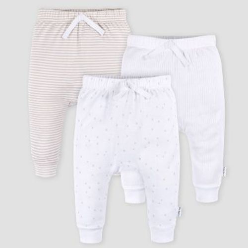 Gerber Baby 3pk Jogger Pants - White 6-9M: Cotton Knit, Elastic Waist, Tapered Leg, Machine Washable, Infant Apparel