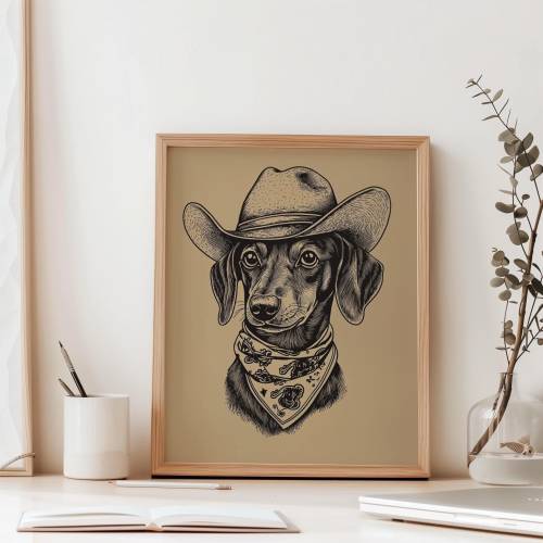 Dachshund Pup Cowdog Wall Art Cowboy Dog  Vintage Cowboy Dog Art Western Art Print Vintage Western Art Trendy Wall Art