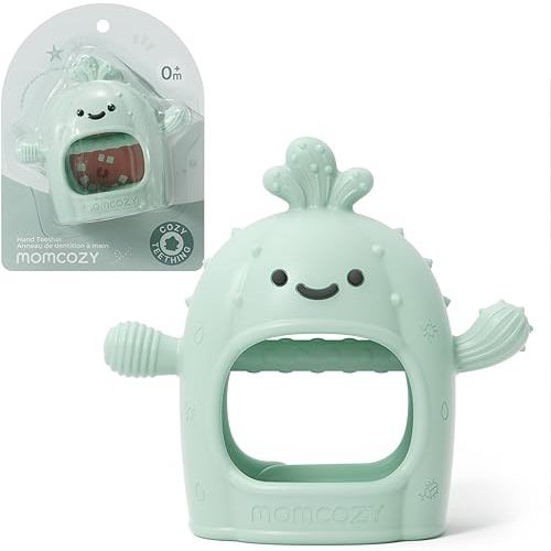 Momcozy Baby Teething Toys, Food Grade Silicone Baby Teether,Teething Mitten for Babies 0–6 Months,Teethers for Babies 6–12 Months,Anti Drop Wrist Teether with Multiple Chew Points, Mint Green