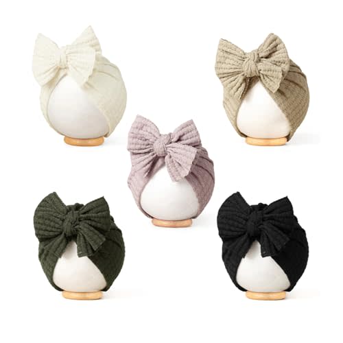 ZURLEFY 5 PCS Baby Hair Bow Hats, Baby Turban for Baby Girls, Toddler Hat with Bows for Girls, Infant Caps