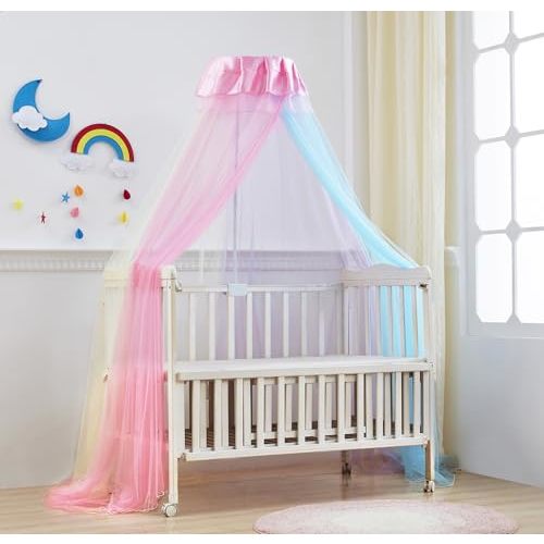 Mengersi Bed Canopy Crib Canopy Holder Mosquito Net with Canopy Frame,Baby Canopy Bed Netting for Girls Room Decor (Rainbow)