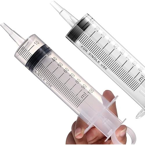 2 Pack Large Syringes (100 ML), Plastic Garden Industrial Syringes for Scientific Labs, Measuring, Watering, Refilling, Filtration Multiple Uses ,More Size Choice:150ML