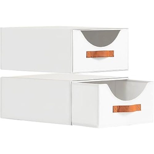 Closet Organizers and Storage - Large Stackable Storage Bins with Drawer, Fabric Bins for Organization, Collapsible Drawer Organizer Clothes for Bedroom, Living Room, 2 Pack, White