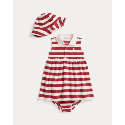 Red Striped Terry Polo Dress, Hat & Bloomer