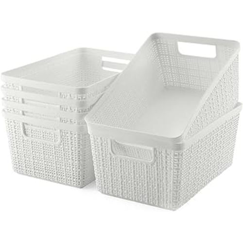 Set of 6 Plastic Storage Bins Pantry Organization and Storage Containers Storage Baskets Shelf Organizer Bins for Shelves Drawers Desktop Closet Playroom Classroom Office, White