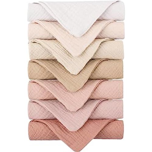 Konssy Baby Muslin Washcloths 7 Pack -100% Cotton Baby Bath Washcloths, Soft Baby Wash Cloths and Absorbent Burp Cloths for Newborn Kids Girls and Boys, 11x11 inches