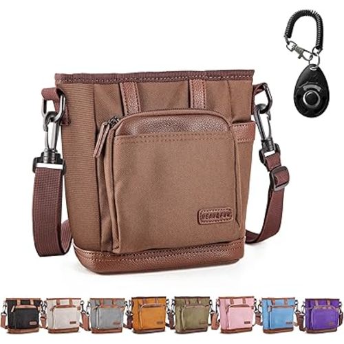 BEAU&FUR Dog Treat Pouch with Dog Clicker for Training - Hands-Free Dog Treat Bag with Magnetic Closure, Built-in Poop Bag Holder Pocket