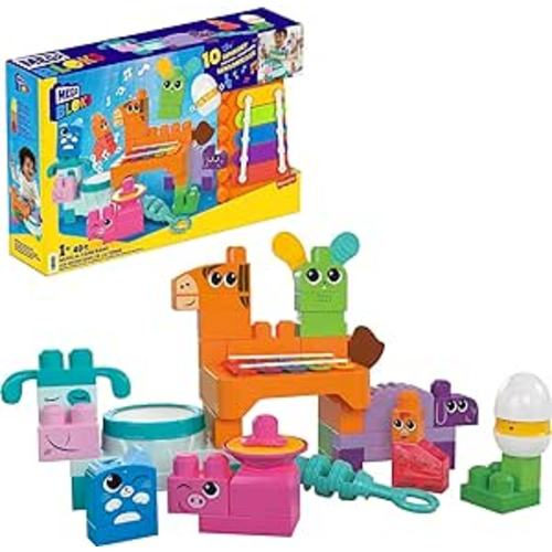 MEGA BLOKS Fisher-Price Sensory Building Toys Playset, Musical Farm Band with 45 Toddler Blocks and 6 Music Sheets, Kids Age 1+ Years