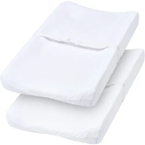 PHF Baby Changing Pad Covers for Boys Girls, 2 Pack Ultra Soft Breathable Microfiber Changing Pad Table Sheets for Most Baby Changing Pads, White & White