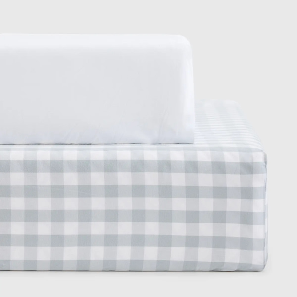 Organic Percale Gingham Crib Sheet 2-Pack in Blue Fog