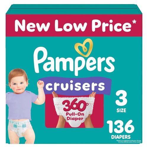 Pampers Diapers - Cruisers 360 - Size 3, 136 Count, Babyproof up to 100% Leakproof Pull-On Diaper
