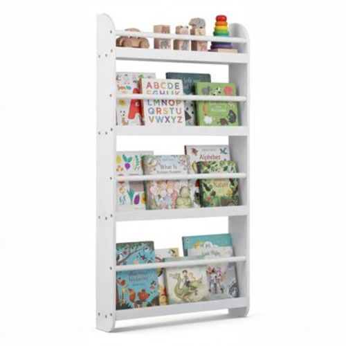Costway Kids Bookshelf, 4-Tier Wall Mounted Book Shelf for Toys, Books, Hanging Bookcase White