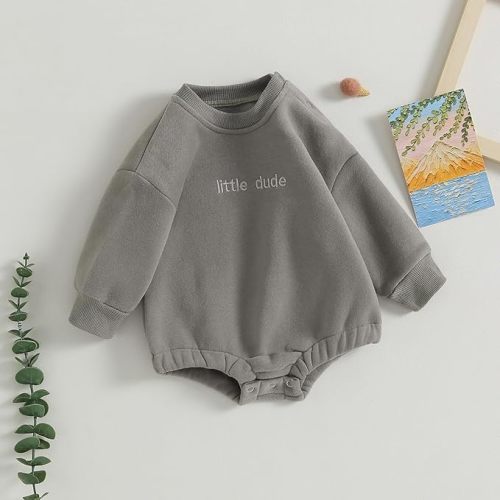 VISGOGO Newborn Infant Baby Boy Girls Oversized Romper Little Dude Sweater Onesie Coming Home Outfit Neutral Clothes