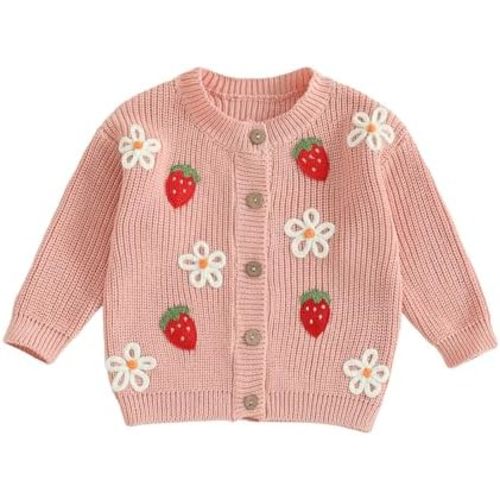 Baby Girl Fall Winter Clothes Toddler Sweater Cardigan Floral Strawberry Long Sleeve Button Down Knit Jacket Coat