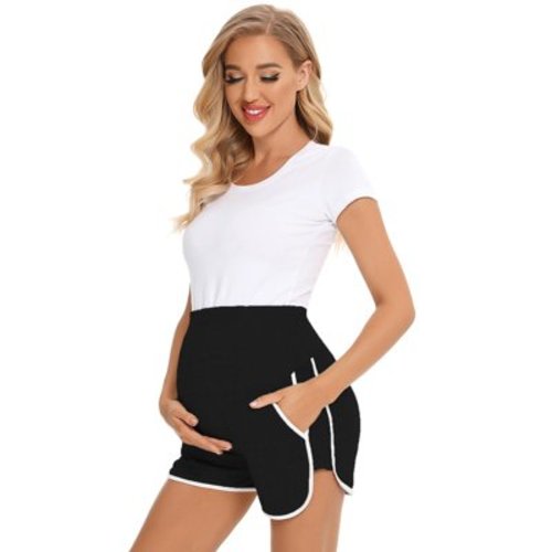 Joau Maternity Workout Shorts Quick Dry Over Belly Running Yoga Athletic Shorts with Pockets Pregnancy Summer Loose Fit Short Pants