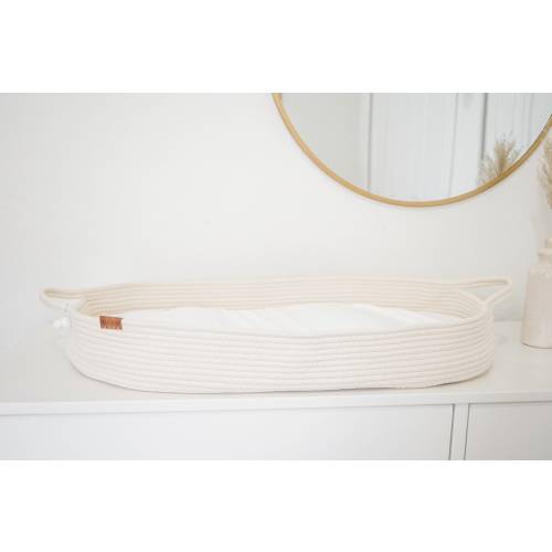Cotton Rope Baby Changing Basket with Foam Pad and Waterproof Cover | Vegan Leather Changing Mat Included | Diaper Changing Basket and Pad