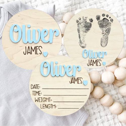 Hospital Name Sign | Custom Newborn Baby Birth Announcement Sign, Personalized Baby Birth Stats & Footprints, Perfect Nursery Decor