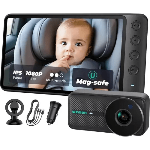 NO.1 Magnetic Baby Car Camera, 5'' 1080P IPS Magnetic Mount Monitor, Auto Night Vision, 360° Rotation Car Camera for Baby with Zoom & Mirror Mode, USB-Powered Baby Monitor for Rear Facing