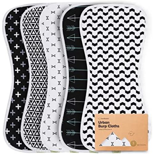 5-Pack Organic Burp Cloths for Baby Boys and Girls - Ultra Absorbent Burping Cloth, Burp Clothes, Newborn Towel - Milk Spit Up Rags - Burpy Cloth Bib for Unisex, Boy, Girl - Burp Cloths (MONOS)