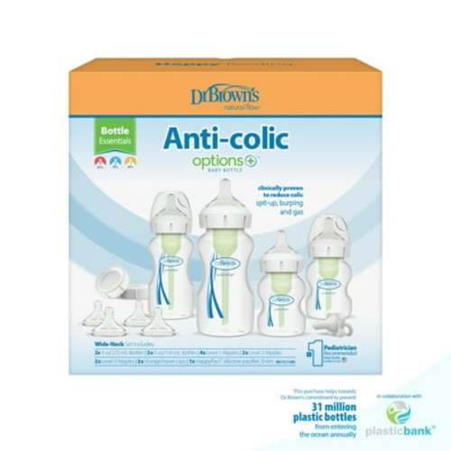 Dr. Brown's Natural Flow Anti-Colic Options+ Wide-Neck Baby Bottle Essentials Gift Set, BPA Free 0m+