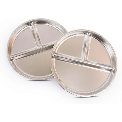 Stainless Steel Portion Control Plate | 3 compartment plates | Divided Plates for Adults Kids | Portion Plates for Diet Food | Bariatric Plate | Diabetic Diet Plate | 2 pack - 9"x 9" Size