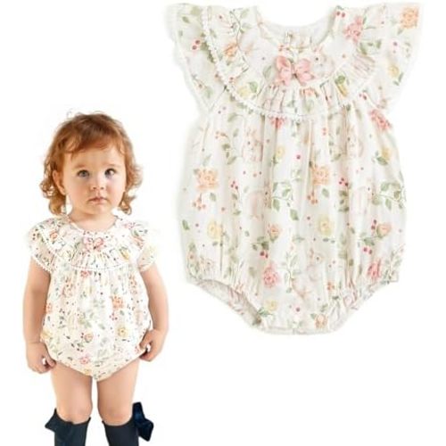 Simplee kids Mameluco de algodón de manga corta con volantes de verano para bebés de 3 a 24 meses