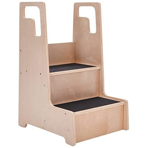 ECR4Kids Reach-Up Step Stool with Support Handles and Non-Slip, Two Step Counter Height Hardwood Stepping Stool for Kids and Toddlers, Natural Finish , Potty-Training507 - ELR-17429