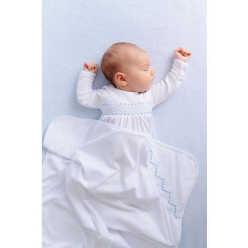 Sweetly Smocked Greeting Gown - Worth Avenue White with Buckhead Blue