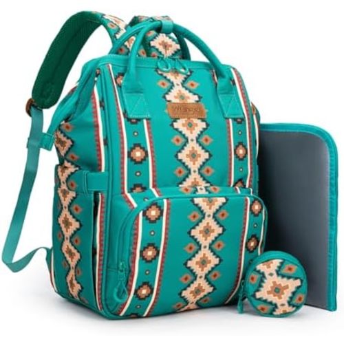 Montana West Wrangler Diaper Bag Backpack Aztec Travel Backpack Purses Western Multi-Function Baby Bags for Mom with Waterproof Insulated Pockets
