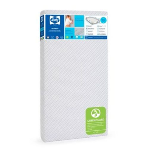Sealy Refresh Breathable Knit Crib 6" Foam Mattress - White: Firm Side/Soft Side, Hypoallergenic, Waterproof Cover
