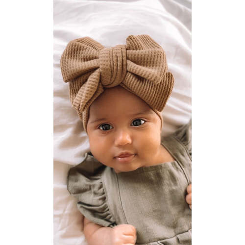 CHUNKY WAFFLE BOW HEADBAND - TAN