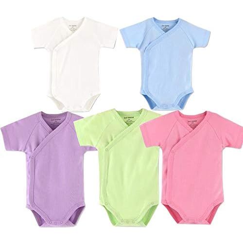 Baby Boys Girls Short Sleeves Kimono Clothes Cotton Baby Side-Snap Bodysuit Pack of Baby Layette Set