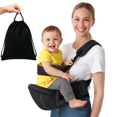Baby Carrier with Hip Seat – Adjustable Waistband, Safety Harness & Storage Pockets – Detachable Shoulder Strap – Foldable Design for Newborns & Toddlers – Comfortable & Compact