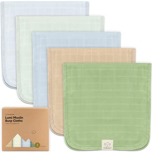 5-Pack Cotton Muslin Burp Cloths Baby Girls, Boys - Soft & Absorbent Spit Up Burp Rags, Large Muslin Towel, Cotton Wash Cloths for Babies, Newborn, Infant, No Shrink, Durable, Neutral (Dew)