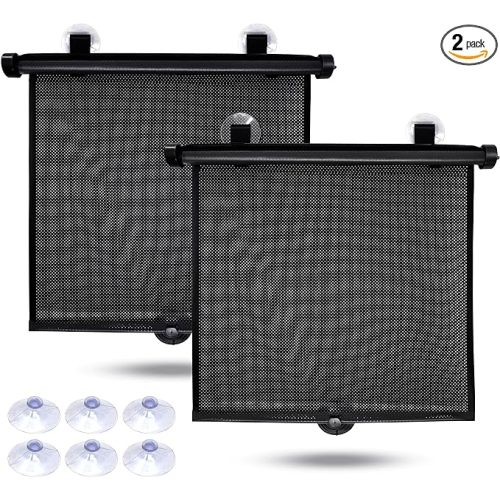 EcoNour Car Window Shades for Baby (2 Pack) - Upgraded | Car Shades for Side Window | Comes with Enhanced Suction Cups & Large Clips for Durability | Baby Car Accessories (15" x 17") - Medium