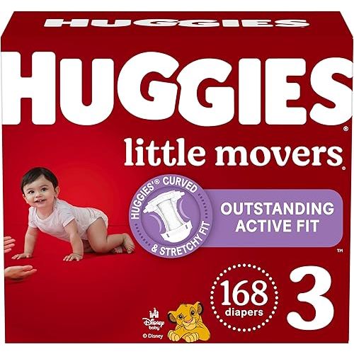 Huggies Size 3 Diapers, Little Movers Baby Diapers, Size 3 (16-28 lbs), 168 Count (6 Packs of 28), Packaging May Vary