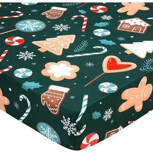 JISEN Christmas Crib Sheet Gingerbread Fitted Crib Sheet for Boys Girls Crib Mattress Cover Baby Sheet for Standard Crib and Toddler Mattress Soft Breathable Baby Bed Sheet for Neutral 52x28 Inch