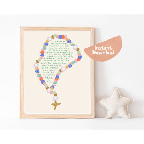 Memorare Art, Christian Nursery, Art Printable, Wall Decor, Home Decor, Boho Nursery, Rosary Decor, Catholic, Baptism Gift, Baby Shower Gift