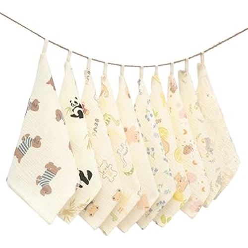 Baby washcloths,Soft Newborn Face Towels for Sensitive Skin,Cute Patterns for Infant,Toddler,Kids and Makeup Remover, 10 Pack 12x12 inches Registry as Shower (Animals)