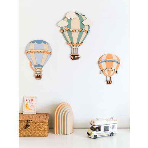 Set of 3 Wooden Hot Air Balloons, Hand Painted Hot Air Balloon Nursery Decor, Kids Room Wall Decor Set, Baby Wooden Sign, Adventure Nursery
