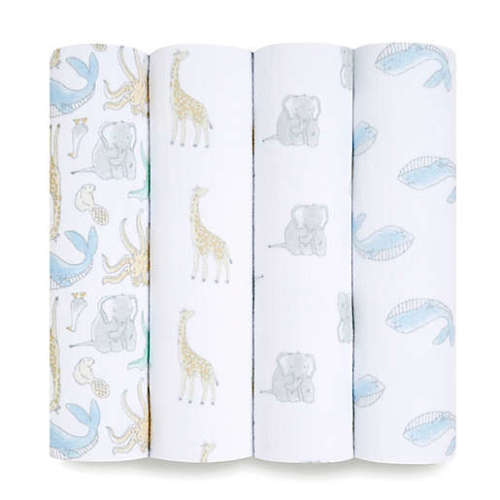 aden + anais™ essentials 4-Pack History Muslin Swaddles in Greyaden + anais™ essentials 4-Pack History Muslin Swaddles in Grey
