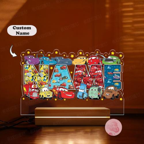Personalized Night Light Custom Name Gift, Disney Cars Night Light, Disney Gifts, Custom Name Lightning McQueen Tow Mater Led Lamp,Kids Name